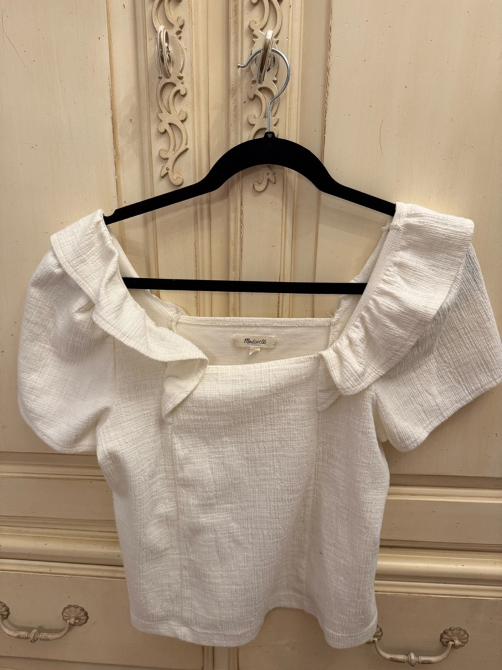 Madewell Cream Textured Ruffle-Neck Blouse